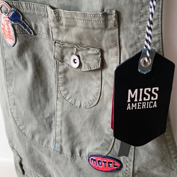 NWT Miss America Khaki Green Pocket Front Overalls Shorts Romper, Size XL - Picture 5 of 14
